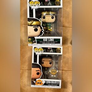 Ravonna Renslayer with Miss Minutes and Kid Loki Funko Pops from “Loki”